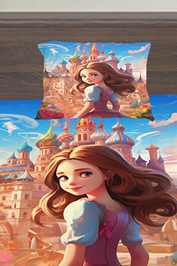 3D ELSE HALI Princess Şatalu Patterned Girl's Single Pillowed Elastic Sheet Set 100X200Cm