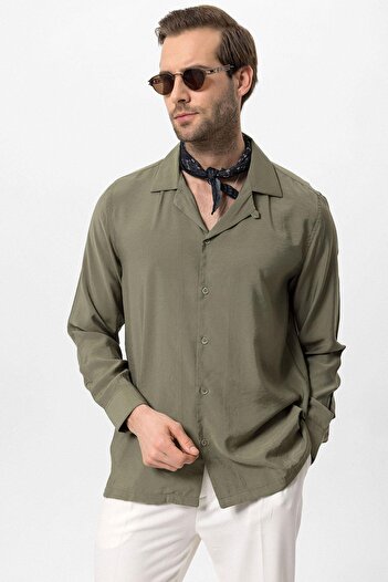 Antioch Khaki Apache Collar Long Sleeve Men's Shirt