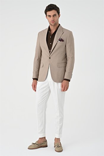 Antioch Beige Metal Single Button Men's Blazer Jacket