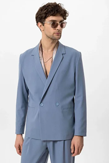 Antioch Baby Blue Single Button Double Breasted Closure Men's Blazer Jacket