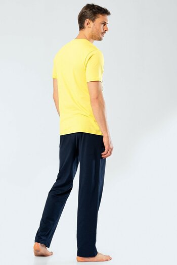 TÜREN 4133 Yellow Men's Printed V-Neck Trousers Pajama Set