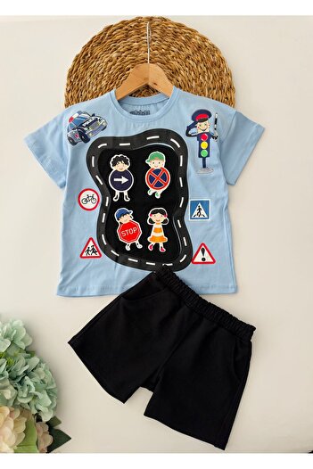 Minigimin Cicileri Cicis of My Mini Traffic Signs Velcro Adhesive Embroidered Suit - Blue