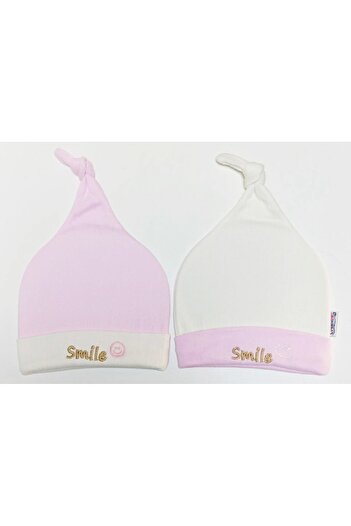 neocotton Cotton Striped Baby Beanie - Smile Embroidered, Cotton Knitted with Cowl