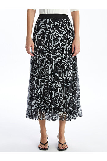 LC Waikiki Patterned Pleated Women's Skirt with Elastic Waist