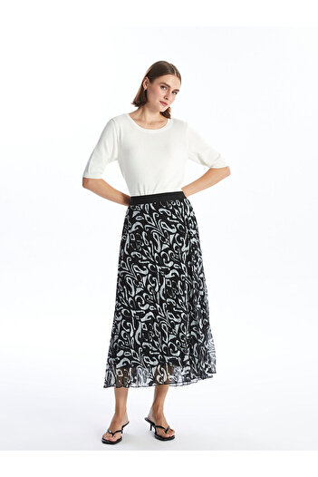LC Waikiki Patterned Pleated Women's Skirt with Elastic Waist