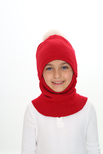 Sevimli 4-10 Years Girl's Beanie Neck Collar Snow Mask
