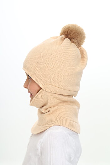 Sevimli 4-10 Years Girl's Beanie Neck Collar Snow Mask