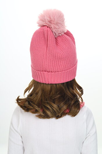 Sevimli Girl's Beret Neck Collar Suit Thessaloniki Braided 4-10 Years Old Single Pompom