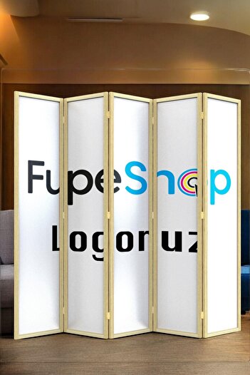 Fupe Shop Doğal Ahşap Kişiye Özel Tek Taraf Baskılı 5 Kanat Paravan Seperatör Oda Bölme