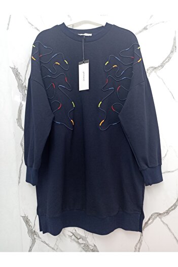 Puane Women's Colorful Self Patterned 2 Thread Dark Blue Tunic 10567