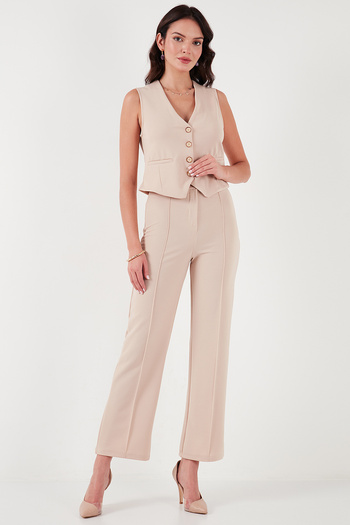 Lela Standart Fit Çimalı Yüksek Bel Düz Paça Pantolon  PANTOLON 5865972