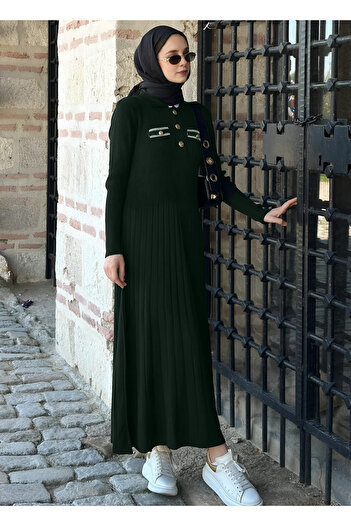 MAXXANA Φόρεμα Hijab με λαιμόκοψη με λεπτομέρεια με ριμπ πλεκτό