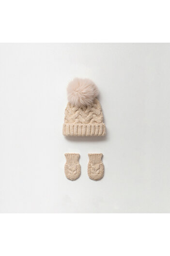 cskticaret Mother Baby Unisex 0/6-6/12 Months Pompon Beanie Gloves