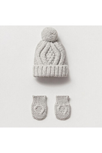 cskticaret Mother Baby Unisex 0-6 / 6-12 Months Patterned Beanie Gloves Set