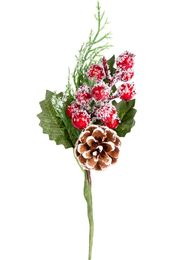Herdekora Yılbaşı Çiçeği Pike Berry Kozalaklı Karlı Kırmızı-Yeşil 24 Cm.