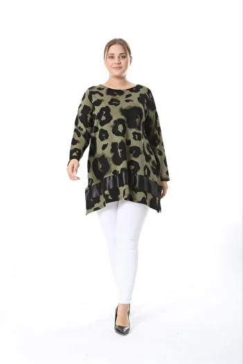 özle fashion Women's Plus Size Leather Garnished Blouse