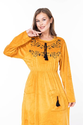 mervemoda KADIN UZUN KOL KADİFE ELBİSE