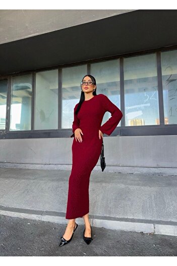 buqre's moda Yeni Sezon Dokulu Triko Maxi Elbise