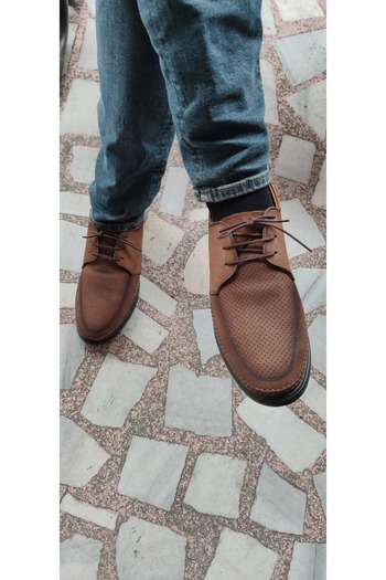 ÇİĞDEM KUNDURA Brown Color Crocus Ayalp Nubuck Leather Lace-Up Shoes