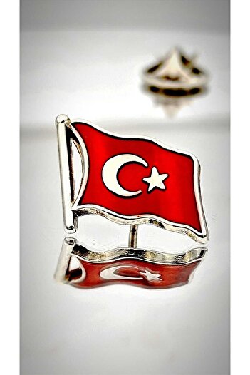 YÖRÜK TASARIM Türk Bayrağı Gümüş Yaka Rozeti 3d(3 BOYUTLU DALGALI)