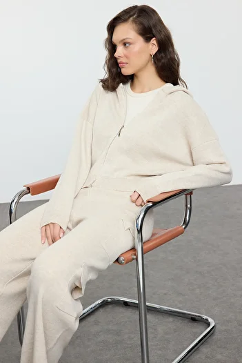 Trendyol Collection Knitwear Top and Bottom Set - Stone Hood and Pocket Detail Twoaw25Au00133