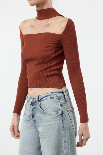 Edit by Trendyol Brown Collar Detailed Knitwear Sweater Tedaw25Kz00036