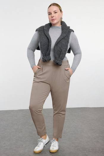 Trendyol Curve Mink Carrot Fit Knitted Large Size Trousers Tbbaw25Ar00002
