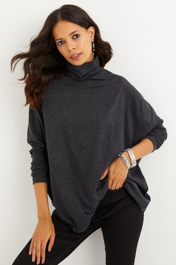 Cool & Modest Women's Anthracite Bat Sleeve Fisherman Blouse Mey1049