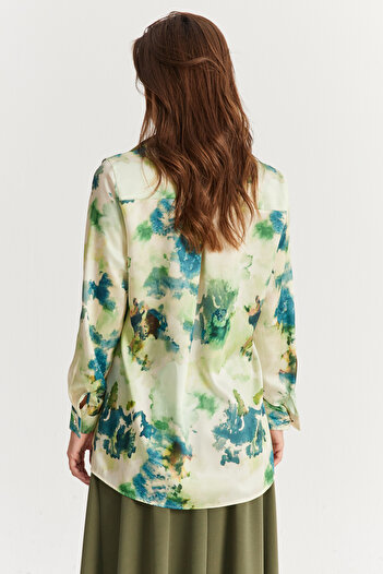 Cool & Modest Green Stone Buttoned Patterned Women's Shirt - Mlvf9