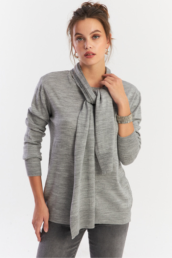 Cool & Modest Women's Gray Knitwear Blouse with Shawl Accessories Yv286