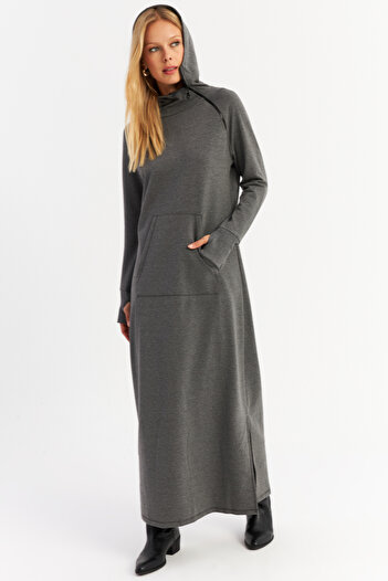Cool & Modest Anthracite Zippered Maxi Sweat Women's Dress - Mtf12