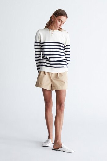 Peraluna Styleboom X Bardot Pullover Shoulder Buttoned Striped Organic Cotton Seasonal Women's Knitwear Sweater