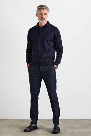 Livio Ferri Men's Plus Size Regular Cut Shirt Polo Collar Knitwear Sweater