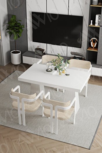 AVVİO Lato Lake Mdf Ayak Tokyo Demonte Sandalye 80x120 Yemek Masası Mutfak Masası 4 Kişilik