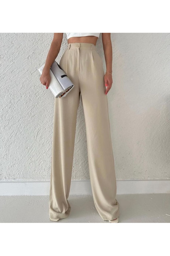 Asia Women's Pleated Dabıl Fabric Loose Leg Pants