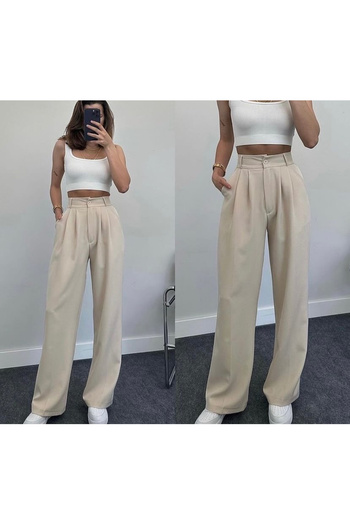 Asia Women's Pleated Dabıl Fabric Loose Leg Pants