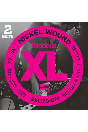 Daddario Exl170-5Tp (2 Set) Bass Guitar String Set, 5 Strings, Xl, 45-130, Bass String Set 5 Strings 045-130 5