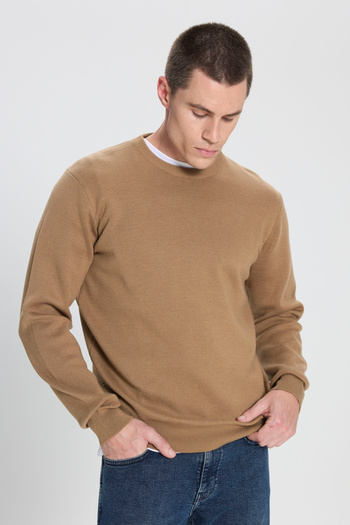 WRANGLER Regular Fit Regular Cut Crew Neck Beige Knitwear Sweater