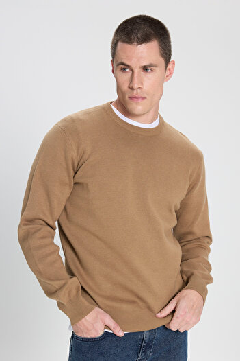 WRANGLER Regular Fit Regular Cut Crew Neck Beige Knitwear Sweater