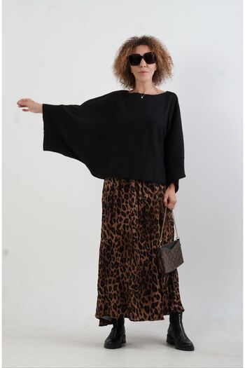 Zelish My Sister Fusta din satin cu efect leopard maro