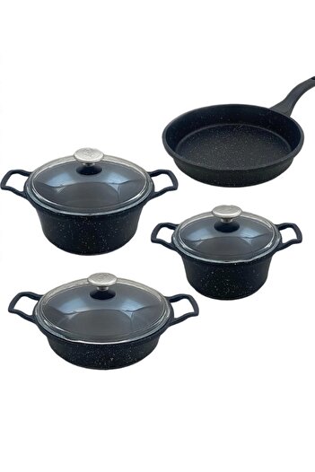 Cem Efdal 7 Piece Cast Iron Pot and Pan Set - With Glass Lid