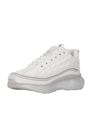 İmerShoes Casual Men's White Sneakers Lace-Up Thick Sole Oval Toe Suede Detailed Sports Shoes 2250