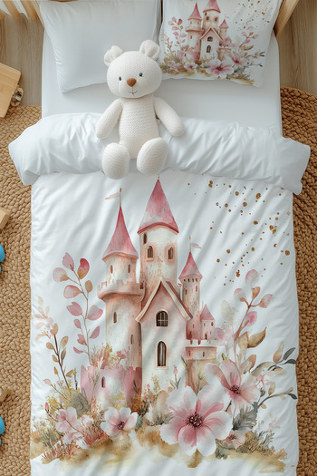 Else Dekor Pink Princess Chalet Patterned Girl's Single Duvet Cover Set with Pillowcase