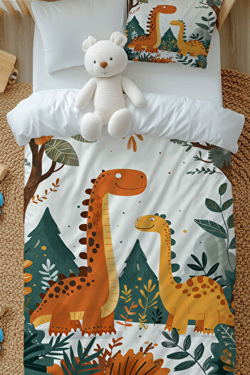 Else Dekor Cute Dinosaurs Patterned Boys' Single Duvet Cover Set with Pillowcase