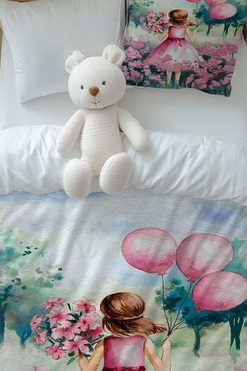 Else Dekor Pink Balloon Princess Girl Patterned Children's Single Duvet Cover Set with Pillowcase