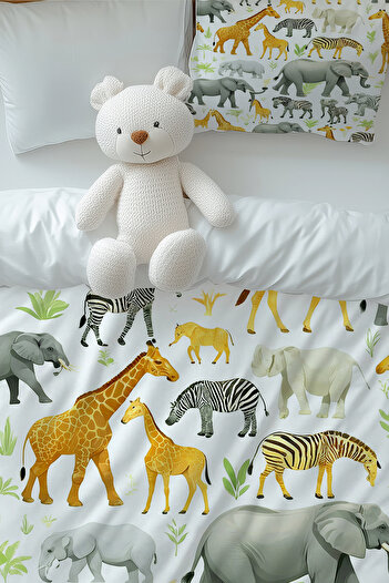 Else Dekor Safari African Animals Patterned Boys' Single Duvet Cover Set with Pillowcase