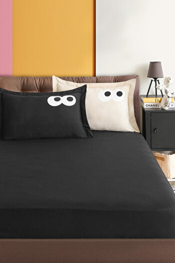 Eponj Home Double Black-Coffee Pes Elastic Sheet Set - Plain Painting