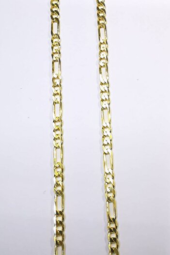 Omar Silver Unisex Figaro 3 Mm Gold Altın Kaplama Gümüş Kolye Zincir