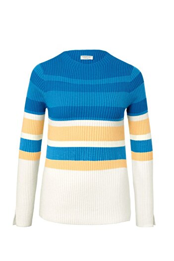 Tchibo Women Ribbed Stripe Long Sleeve Sweater, Blue