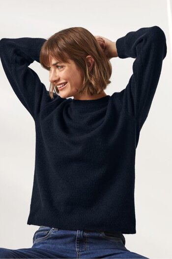 Tchibo Women Round Neck Textured Fleece Sweater, Navy